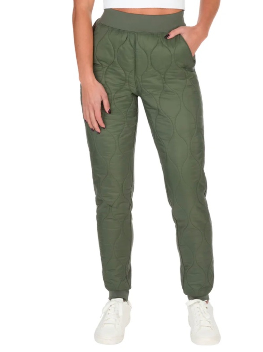 High-Rise Quilted Joggers in Olive